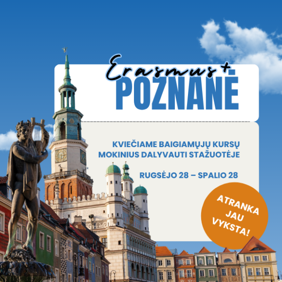 Erasmus + projekto nr. 2026-1-LT01-KA121-VET-000431820, baigiamųjų kursų mokinių atranka tarptautinėms profesinėms stažuotėms